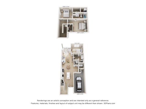 Floor plan for 3 beds, 2.5 baths, 1532 sqft